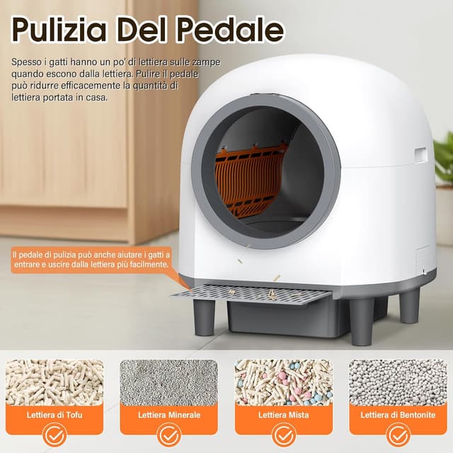 Detalle 2 de RWSRW Lettiera Gatto Autopulente da 80L con app, antiodore e sicurezza
