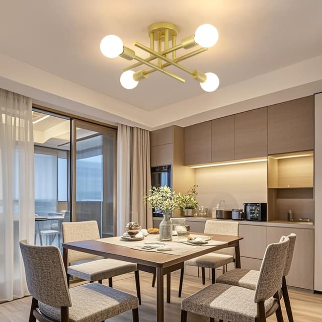 Detalle 2 de LXWNYY Sputnik 4-Arm Gold Ceiling Light (E27) for Dining Rooms & Kitchen Islands