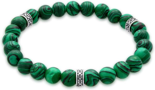 Detalle de Kuzzoi Buddha Herren-Armband aus 925 Sterling Silber mit grünen Malachit-Edelstein-Perlen (elastisch) – Yogaschmuck, Chakraarmband