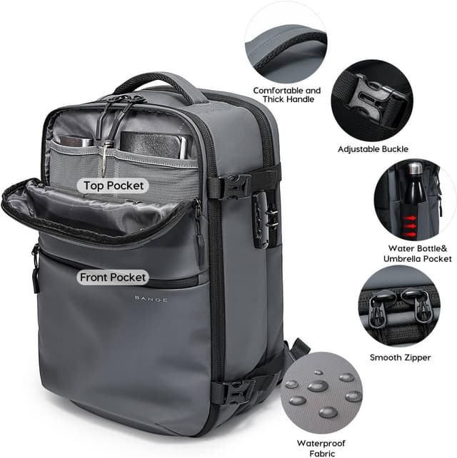 Detalle 2 de BG FUTURE AESTHETICS Travel Backpack for Men & Women with TSA-Approved Lock, Waterproof 32L Laptop Daypack