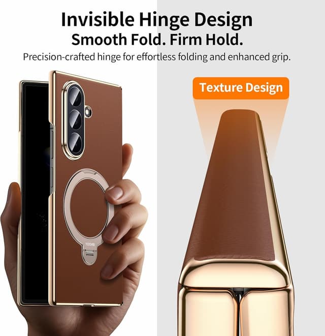 Detalle de YOOVEI Galaxy Z Fold 7 leather case with kickstand