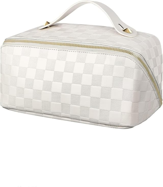Detalle de HurLuksi Hurluksi Makeup Bag – PU travel cosmetic bag in white with dividers and handle