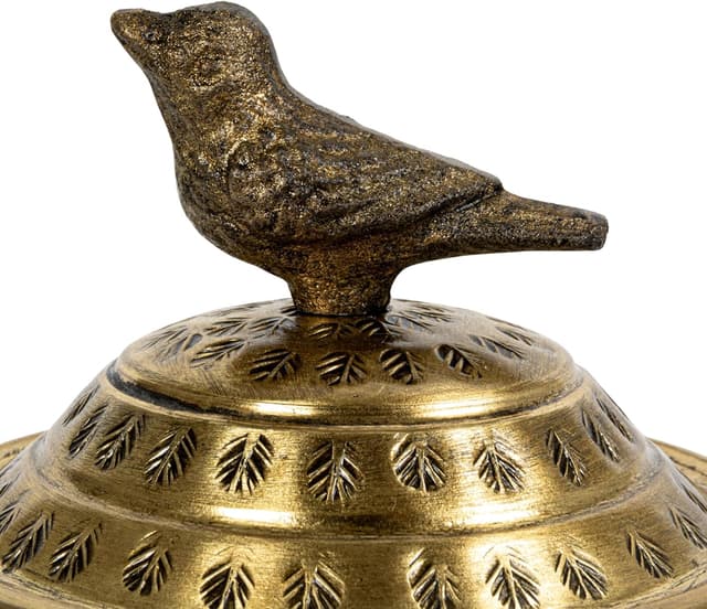 Thumbnail 4 de Round Hammered Metal Container Bird Finial Brass Finish 🏺
