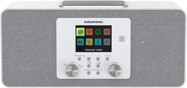 Detalle de Grundig DTR 6100 2.1 DAB+ Webradio mit Subwoofer, 28 W RMS, USB & Spotify Connect (weiß)
