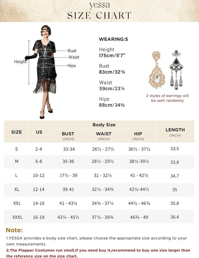 Detalle 2 de YESSA 20er Jahre Kostüm Damen – Gatsby Kleid mit Charleston-Style und Accessoires