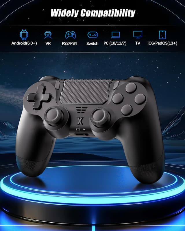 Thumbnail 6 de RUIZHI Wireless Controller für PS4 – Gamepad mit Turbo, Dual-Vibration, 6-Achsen-Gyro und Touchpad (PC-kompatibel) in Schwarz