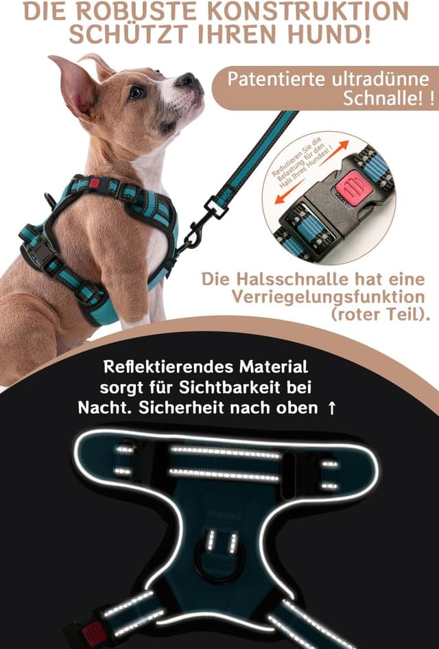 Detalle de BaoCheng Hundegeschirr Anti-Zug mit reflektierenden Elementen, Mesh-Rückenteil und 3 Schnallen (Größe M)