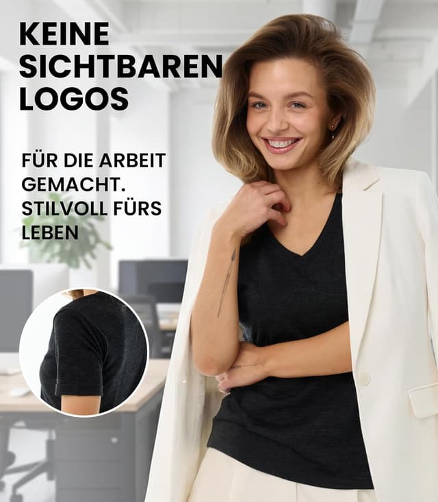 Detalle de Merino.tech 100% Merino Shirt Damen – Kurzarm Unterhemd fürs Wandern