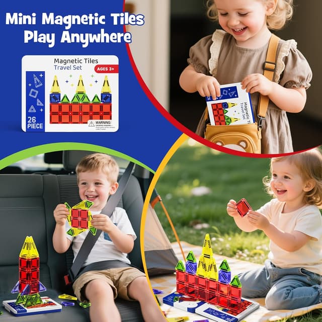 Detalle de Travel Magnetic Tiles 26-piece Mini Magnetic Tile Blocks (iron box) for 3+ year olds