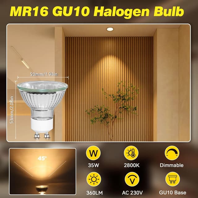 Detalle 2 de Caldarax 8x GU10 MR16 Halogen, 35 W dimmbar (230 V) – warmweiß 2800 K, 45° Abstrahlwinkel