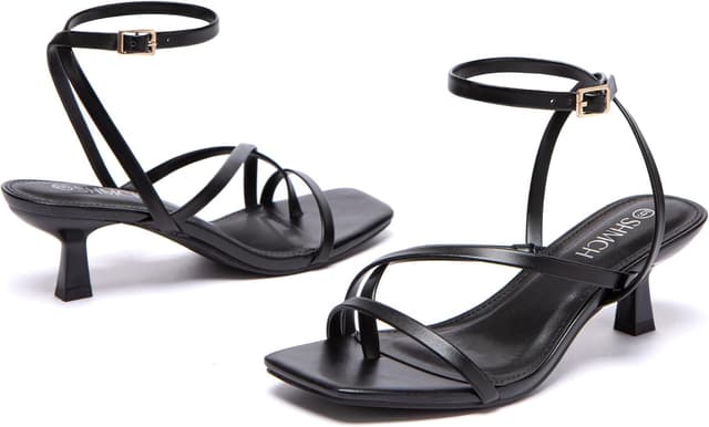 Detalle 2 de SHMCH Kitten Heels for Women Low Strappy Lace-Up Dress Sandals with Square Toe & Ankle Strap