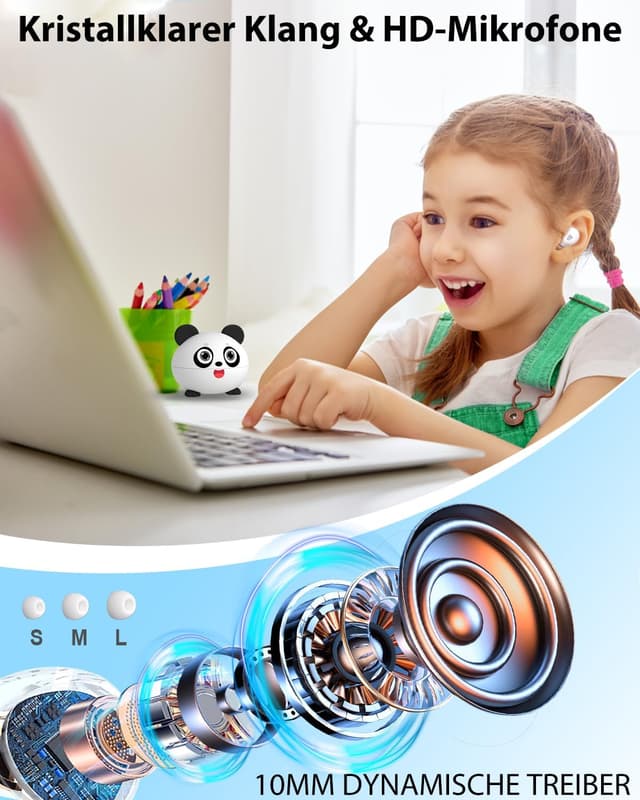 Detalle 2 de COOTIMOCK Bluetooth-Kopfhörer für Kinder (In-Ear) mit 85-dB-Lautstärkebegrenzung, Panda-Design & bis zu 30 Stunden Spielzeit