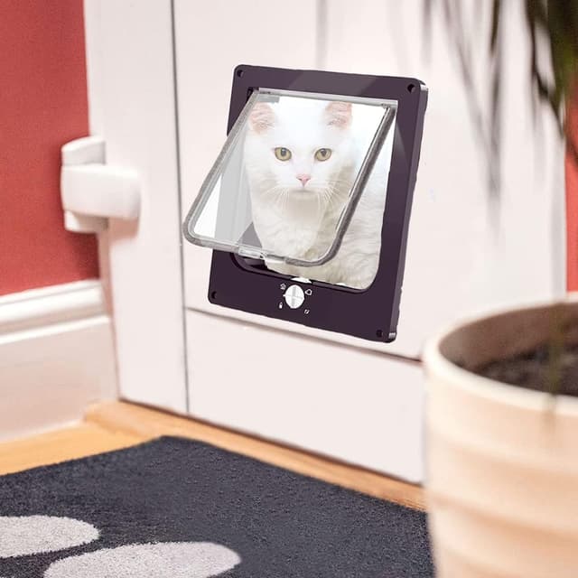 Detalle 2 de Easy Joy 4 Way Locking Cat Flap Medium with Magnets (Brown) — quiet manual pet door for cats and small dogs