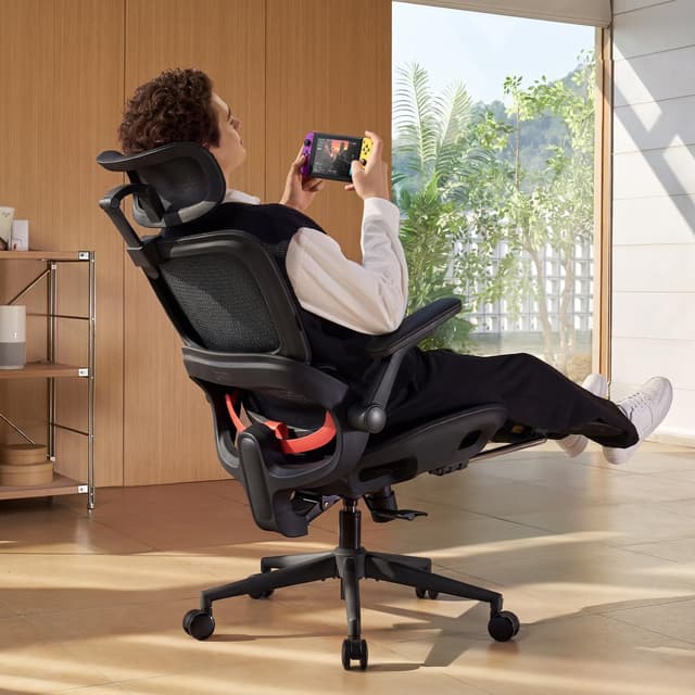 Detalle de SIHOO B100 Pro JT : fauteuil de bureau ergonomique avec support lombaire 4D, accoudoirs 4D et appui-tête 3D