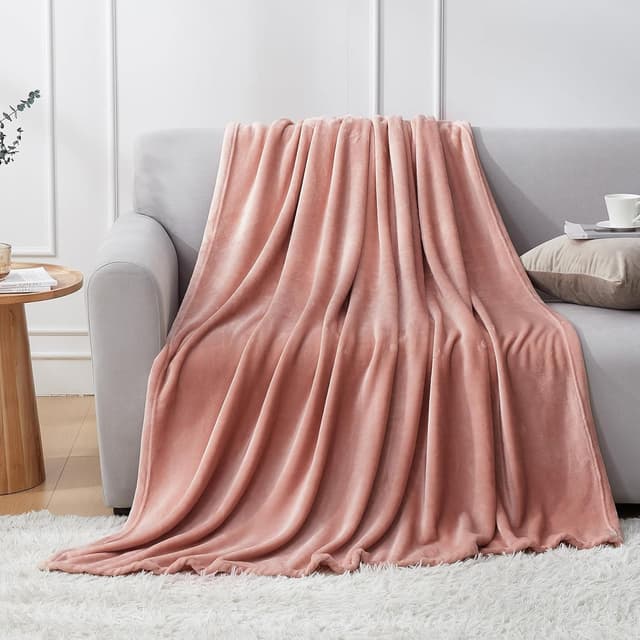 Thumbnail 6 de EHEYCIGA Dusty Pink fleece blanket throw (150x200cm) for sofa, bed & armchairs