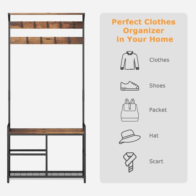 Thumbnail 6 de Industrial Hallway Coat Stand 9 Hooks