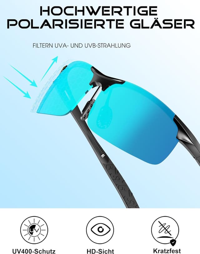 Detalle 2 de ATTCL Herren-Sonnenbrille polarisiert für Sport – UV400, leichter Wrap-Around-Alu-Mg-Rahmen