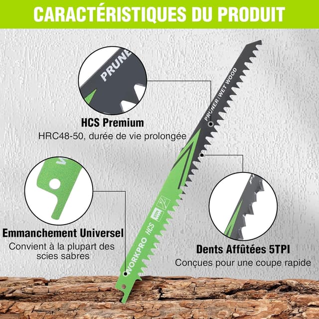 Detalle de WORKPRO Lame de scie sabre 230 mm 5TPI