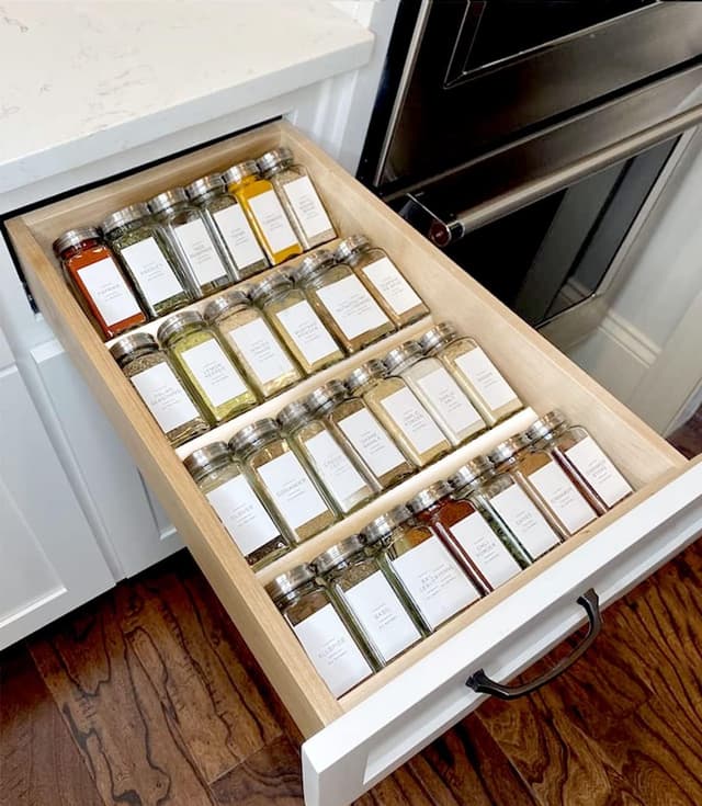 Detalle de MIUKAA Clear Acrylic Spice Drawer Organizer 4-Tier Tray