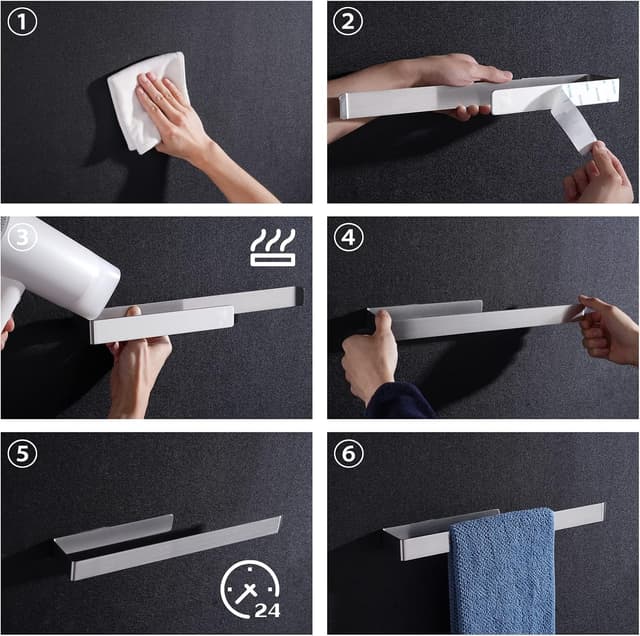 Detalle 2 de Aikzik Handtuchhalter ohne Bohren aus 304 Edelstahl für Bad & Küche – silber