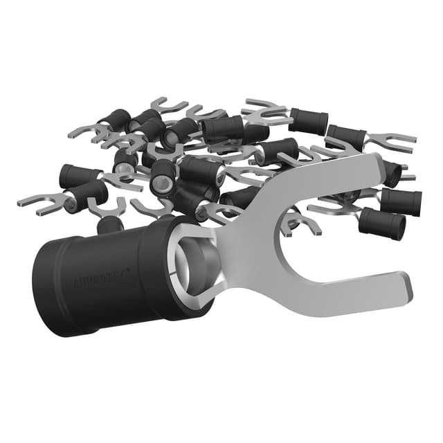 Detalle de AUPROTEC 25x connettori a forcella (capicorda) parzialmente isolati per cavi 2,5–4,0 mm², foro M6, nero