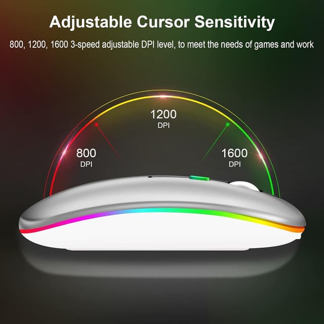 Detalle de Kabellose Bluetooth-Maus für Laptop mit 2.4GHz Dual-Empfänger, wiederaufladbar (Bluetooth 5.2 + USB A + USB C) – 1600 DPI, silber