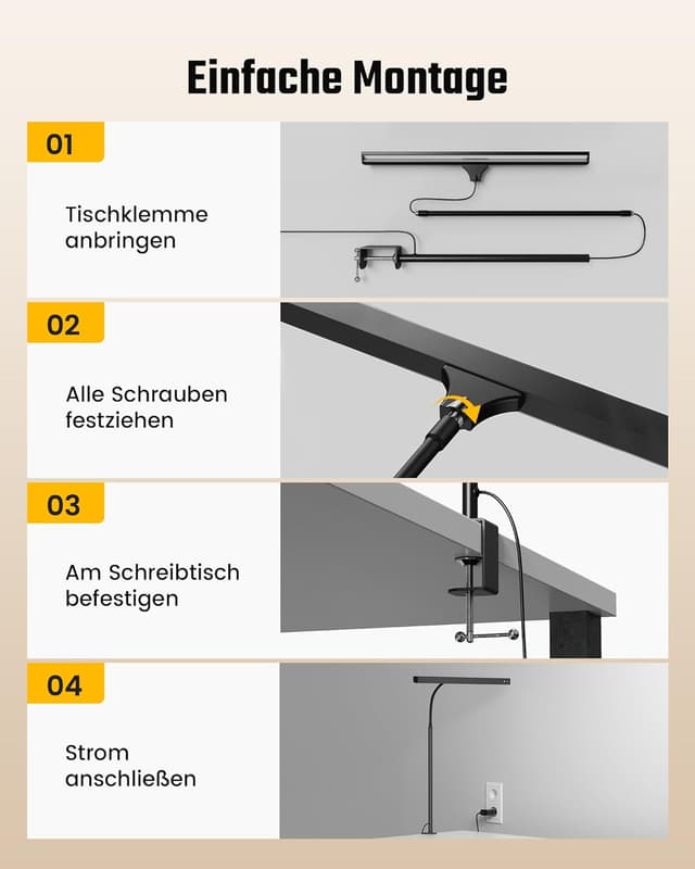 Detalle de RIXGLEAM LED-Schreibtischlampe dimmbar, klemmbar mit 45°-Streuwinkel und Schwanenhals für Homeoffice