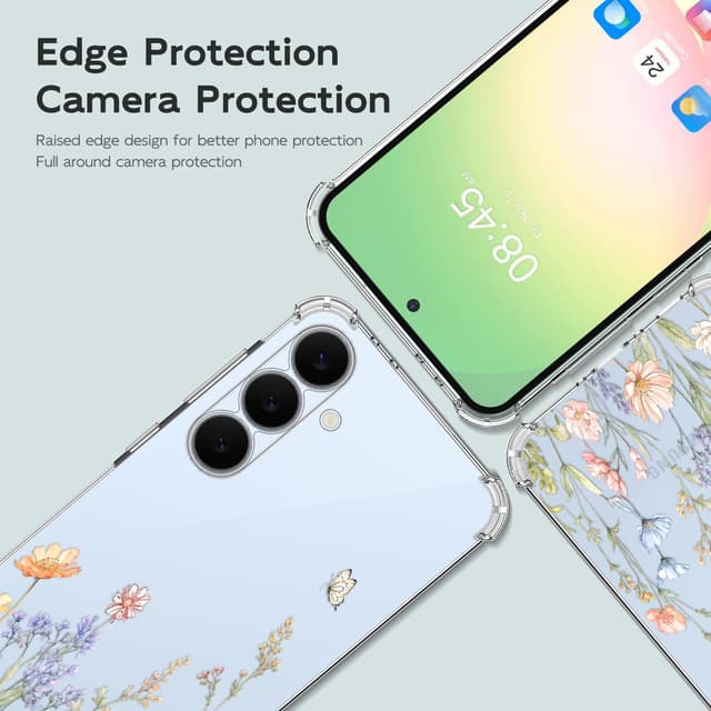 Detalle de Guxira Handyhülle für Samsung Galaxy S25 FE 5G – transparentes Silikon mit Blumen/Schmetterling-Design