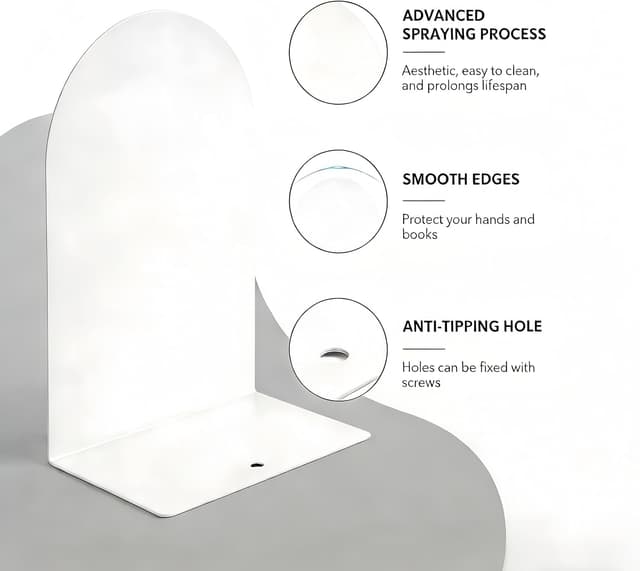 Detalle de Deefongo Buchstützen Metall (8 Stück) – schwere Bookends in Weiß für Schule, Büro & Zuhause