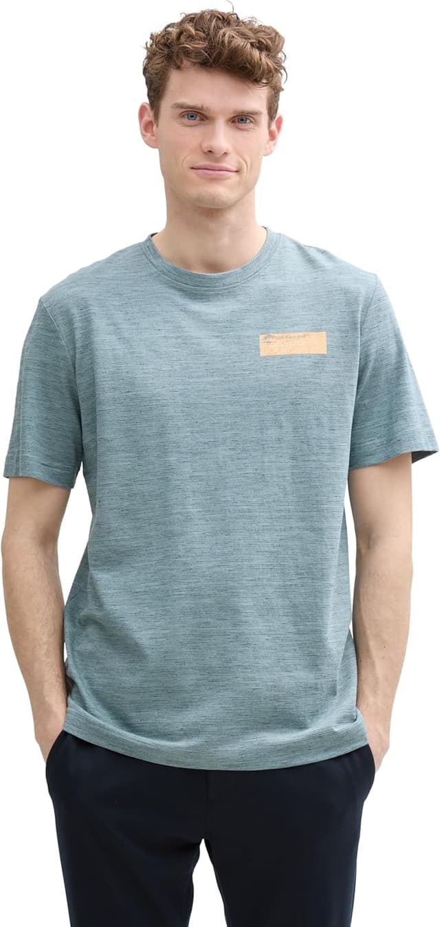 Detalle de TOM TAILOR T-Shirt uomo in maglia di cotone e poliestere, girocollo a manica corta