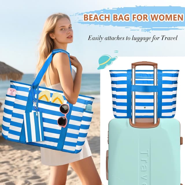 Detalle 2 de KTUEOV sac de plage femme XXL 45 L pliable imperméable, avec fermetures et poches