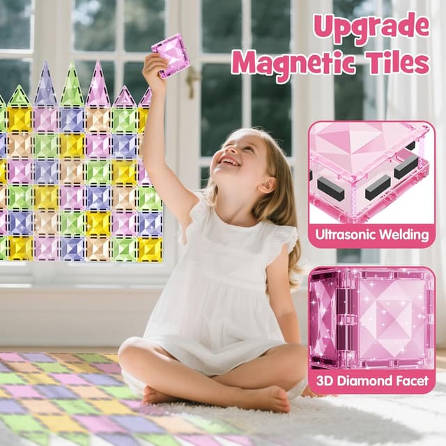 Detalle de burgmate Magnetische Bausteine (60 Teile) mit Eisenkasten – Magnetspielzeug für Kinder ab 3 Jahren