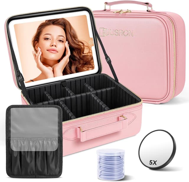 Detalle de JUSRON Travel Makeup Bag with 1500 mAh LED Mirror
