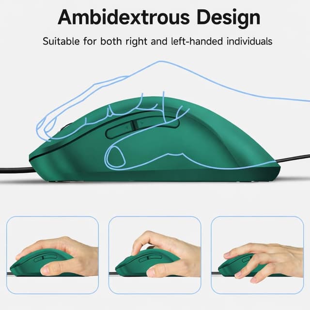 Detalle de memzuoix Maus mit Kabel – optische USB-Maus mit 1400 DPI, 5 Tasten & ergonomischem Design (1,5-m-Kabel, dunkelgrün)