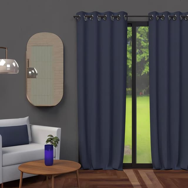 Detalle 2 de Rideau occultant Alix à œillets bleu marine en polyester, 135 x 250 cm