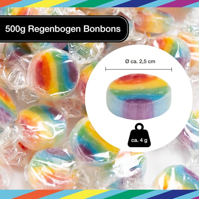 Detalle de FOOD crew Regenbogen Rocks Bonbons (500 g) – vegane Regenbogen-Süßigkeiten für Candybar & Deko