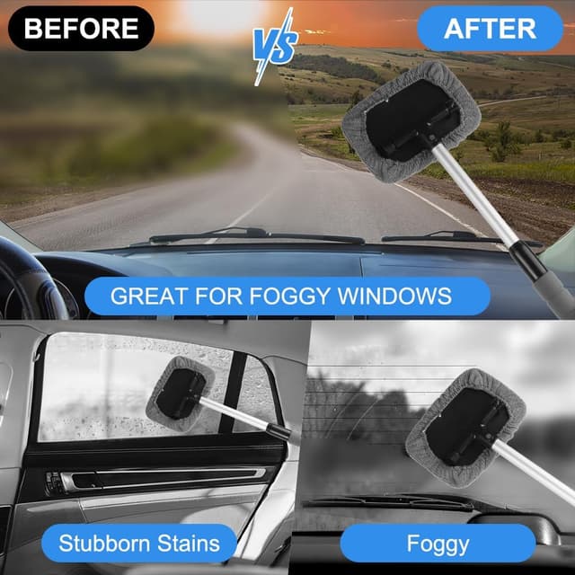 Detalle 2 de AMFUN 7-piece car windscreen cleaner kit with extendable telescopic handle and reusable microfiber pads