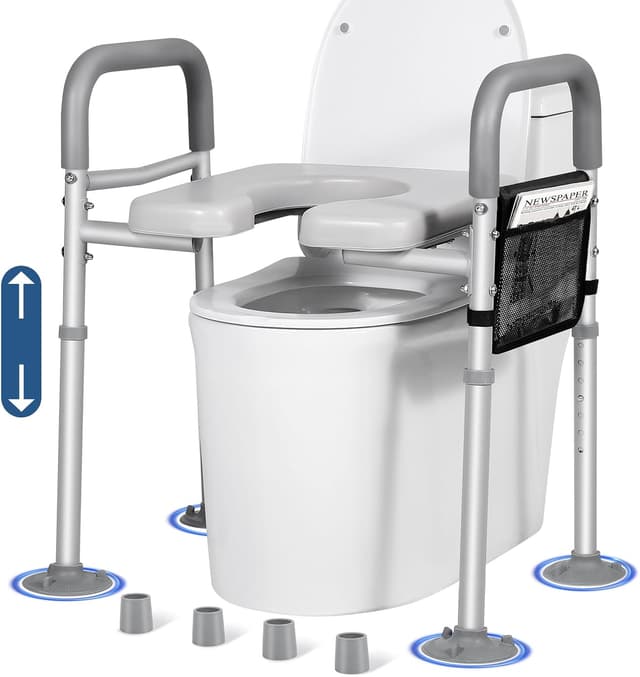 Detalle de LOLLIDO rehausseur de siège de toilette réglable à poignées, avec pochette de rangement (7 hauteurs)