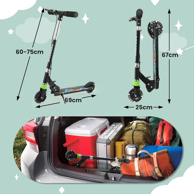 Detalle 2 de TENBOOM Roller für Kinder ab 3 Jahren mit 2 Rädern, klappbar, 3-fach höhenverstellbar und LED-Rädern
