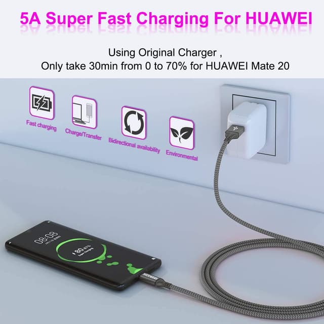 Detalle de AkoaDa USB-C Kabel 5A (2er Set, 1 m) für Schnellladen & Datenübertragung bis 480 Mbit/s – grau