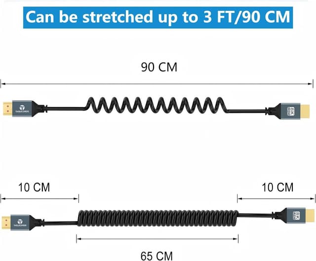 Thumbnail 6 de Thsucords HDMI 2.1 Spiral-Kabel 8K mit 48 Gbps (1 m) – ultradünn, für PS5, Xbox & TV