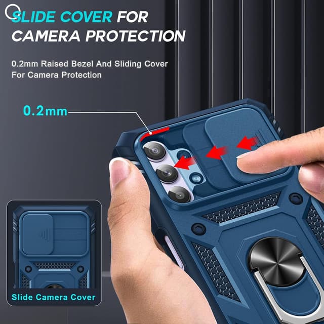 Detalle 2 de LeYi Protective Case for Samsung Galaxy A32 5G with Sliding Camera Cover, Ring Stand and Tempered Glass