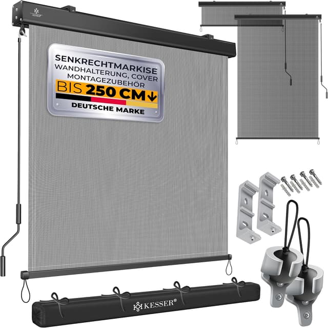 Detalle de KESSER® Senkrechtmarkise 160x250 cm mit Handkurbel – Außenrollo für Balkon & Terrasse inkl. Montageset