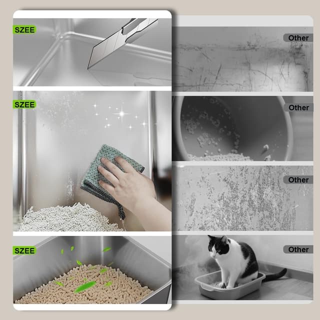 Detalle 2 de SZEE Stainless Steel Cat Litter Tray — Spacious Grey 🐱