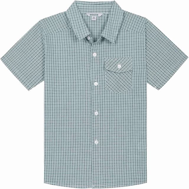 Detalle de Bienzoe Boys Checked Shirt for Son – kids short sleeve school button-up