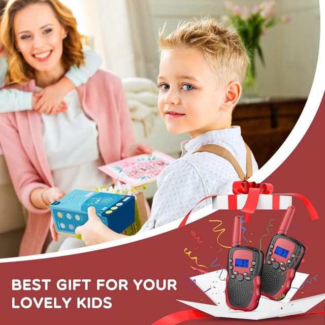 Detalle de Kearui Walkie-Talkie für Kinder (ab ca. 3–8 Jahre), 8 Kanäle, VOX & Tastensperre – Schwarz/Rot