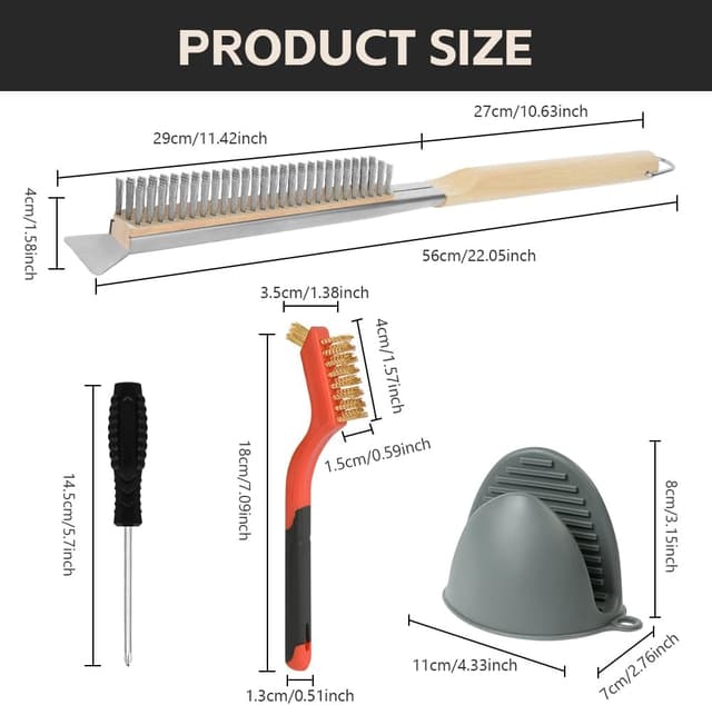 Detalle 2 de OFFCUP Spazzola da forno per pizza con raschietto, 56 cm (setole in acciaio inox e manico in legno)