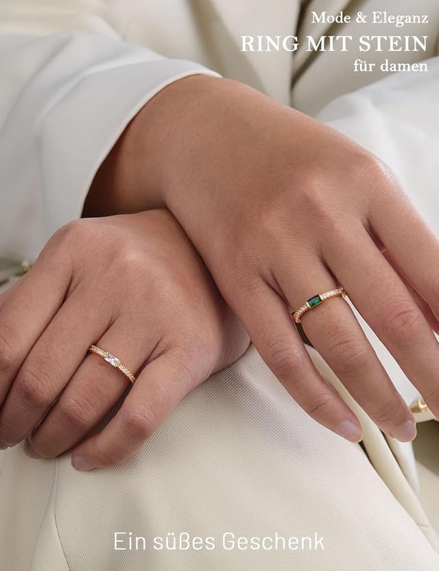 Detalle de ZOERAY Damenring goldfarben wasserfest mit Geburtsstein, 18K vergoldet & Zirkonia – stapelbar, als Geschenk zum Geburtstag