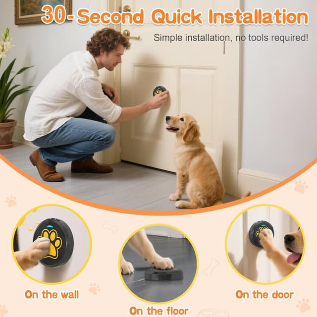 Detalle 2 de ChunHee Dog Bell for Puppy Toilet Training (0–115dB, Adjustable Volume) with 28 Ringtones, Black/Yellow – 1 Pack