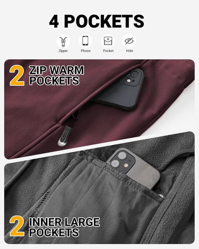 Detalle de Damen Lange Softshell-Regenjacke mit Kapuze – gefütterter Funktionsparka Übergangsjacke wasserdicht & winddicht